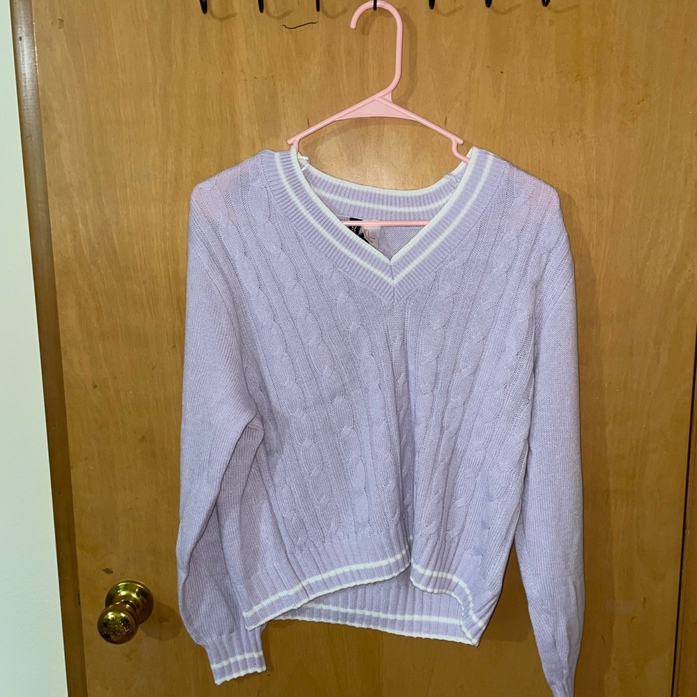 H&M Lavender V-Neck Cable Knit Sweater